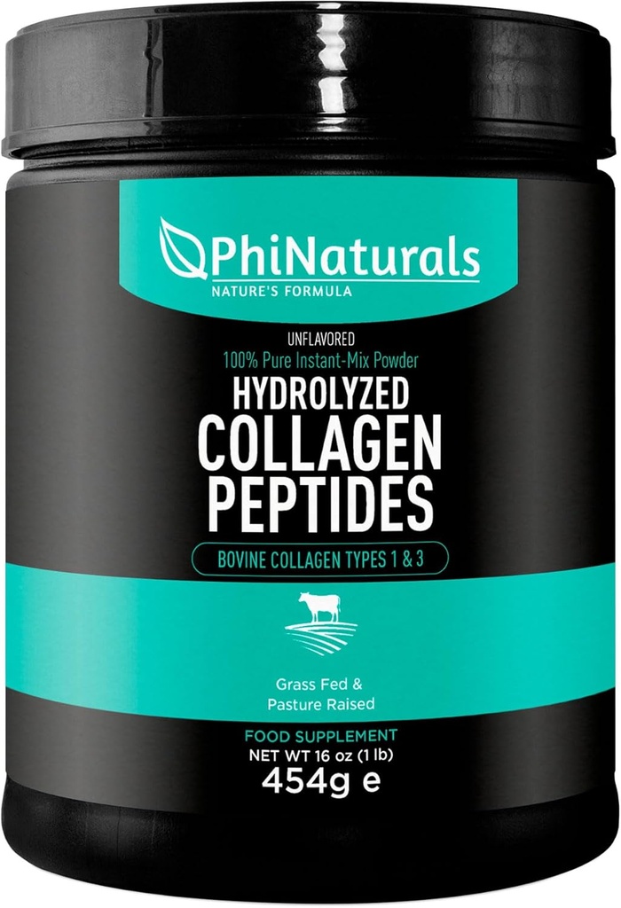 PhiNaturals Hidrolyzed Collagen Peptides Powder (sin sabor) para Mujeres y Hombres - Grass Fed Bovine Beef Collagen