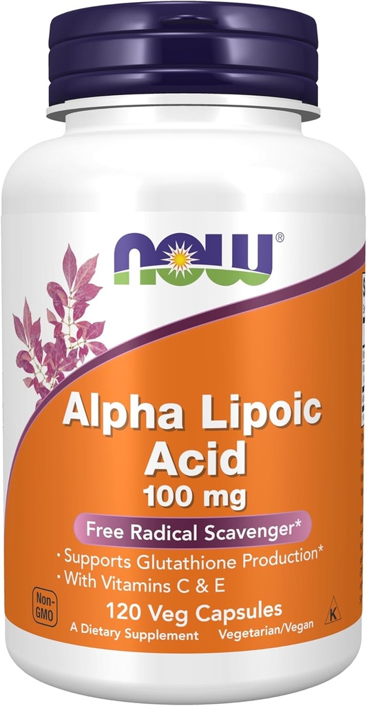 AHORA Suplementos Alimentarios, Ácido Lipoico alfa 100 mg con vitaminas C & E, Escalada Radical Libre*, 120 cápsulas de Veg