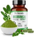Dr. Herbalist Moringa Oleifera Extracto 300mg - 60 cápsulas Vegan Silencio 10:1 (3,000mg Raw Leaf Eq) Silencio Max Strength Superfood Suplemento
