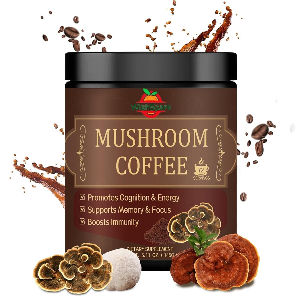 Mushroom Coffee - 5 Mushroom Adaptogen Mix - Lion's Mane Mushroom, Reishi, Cordyceps, Chaga, and Turkey Tail - Instant Mushroom Coffee for Gut Health, Immunity and Brain Boost-5.11 oz