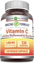 Fórmulas asombrosas Vitamina C (Acid acúsbico) 1000 Mg con Rosa HIPS & Citrus Bioflavonoids ← Veggie Capsules Suplemento ← Non-GMO TEN Gluten Free ← Made in USA (120 Conde)