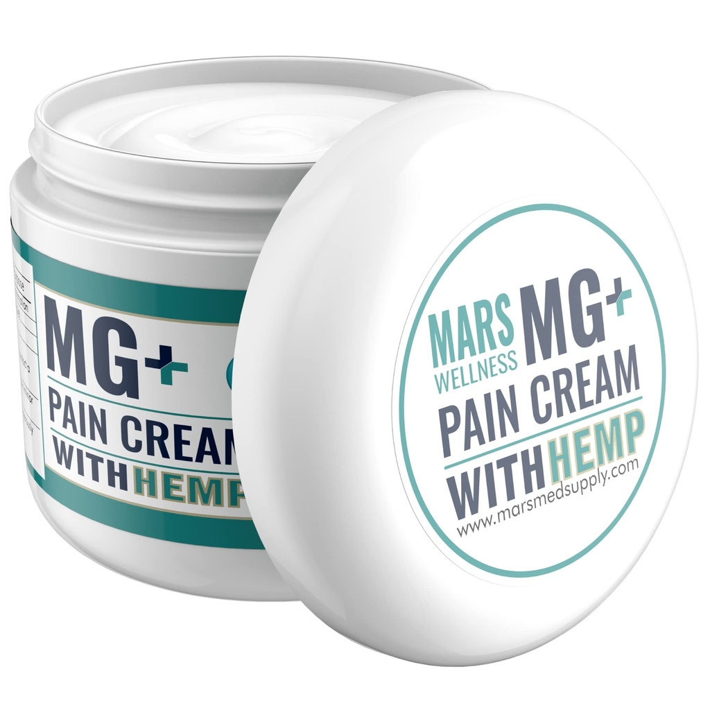 Crema de dolor de cáñamo MARS WELLNESS MG+ (4 oz) - Crema de fuerza máxima de Arnica &amp; Magnesio para las piernas, juntas " calambres musculares - Adultos Unisex