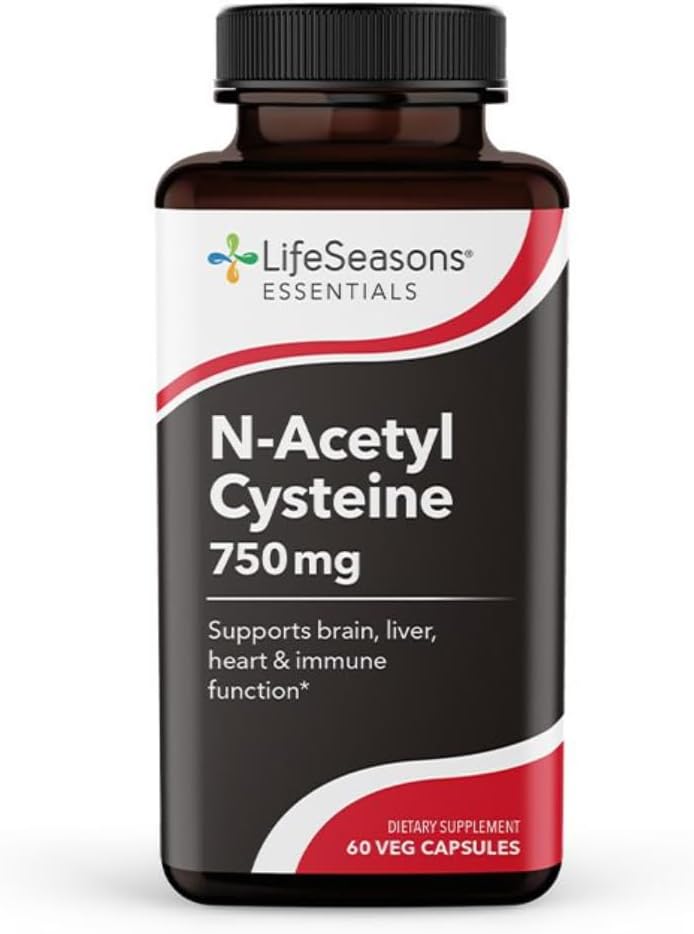 LifeSeasons Essentials N-Acetyl Cysteine (NAC) - Supports Brain, Liver, Heart & Immune Function - Detoxification Supplement - Boosts Immunity & Kidney Health - 60 cápsulas
