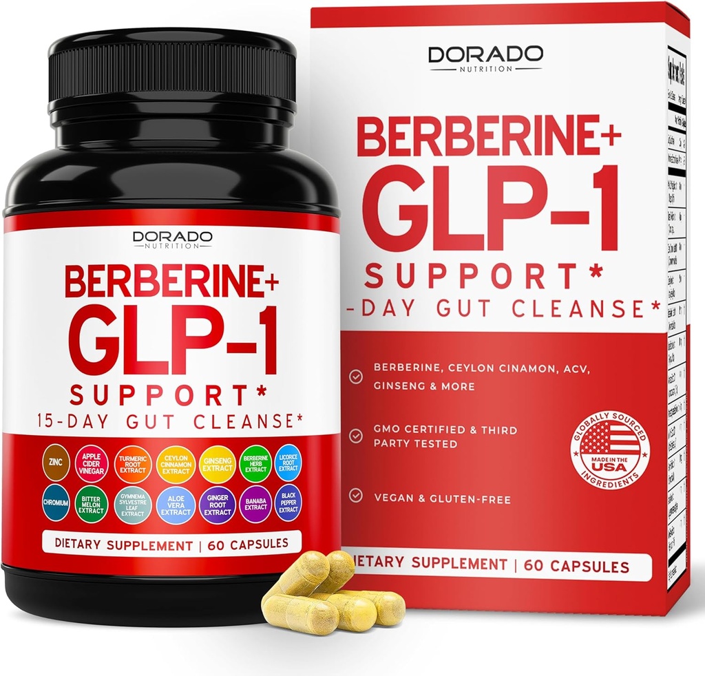 GLP-1 Suplemento 14 en 1 Fórmula (GLP1 Suplemento con Berberina, ACV, Cromo, Ceilán Canela, Turmeric &amp; More) Apoyo Gut Health &amp; Metabolism - Tercer Partido Probada, Vegan Safe &amp; USA Made