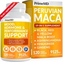 PrimeMD 19-in-1 Cadenas de raíz de Maca Peruana - 9125 mg Ashwagandha Suplementos con Maca Fenugreek y Ginseng para Mood, Hormona & Performance Support (120 cápsulas)