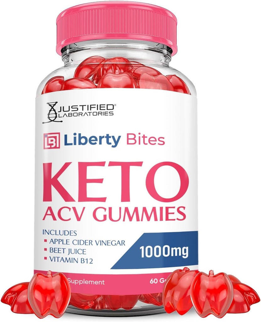 Justified Laboratories Liberty Bites Keto ACV Gummies Advanced Formula 1000MG Libertybites Keto Gummies Apple Cider Vinegar Formulado con Pomegranate Beet Juice Powder B12 Vegan Non GMO 60 Gummys