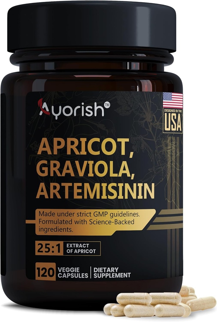 Extracto de Apricot 1000 mg con Soursop Graviola &amp; Artemisinin Extract Capsule (120 Conde), Non-GMO