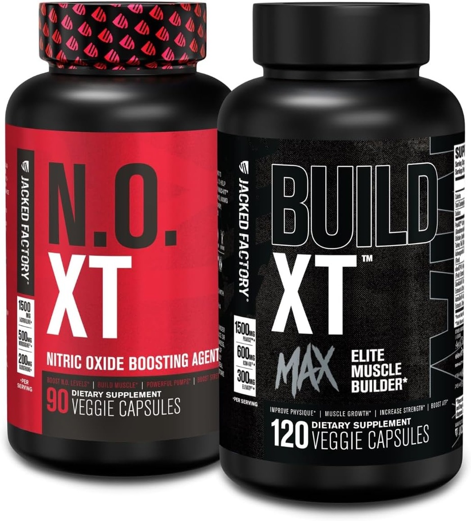 Gato Fábrica N.O. XT Nitric Oxide Suplemento (90 Conde) & Build XT Max Elite Muscle Builder (120 Conde)