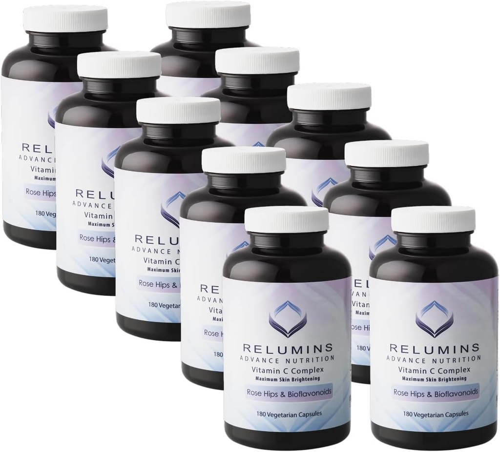 Reluminas Advanced Vitamin C Suplemento con Rose HIPS – 1000 mg de vitamina C, Immune Support " Collagen Production, Made in USA - 180 cápsulas x 10 botellas