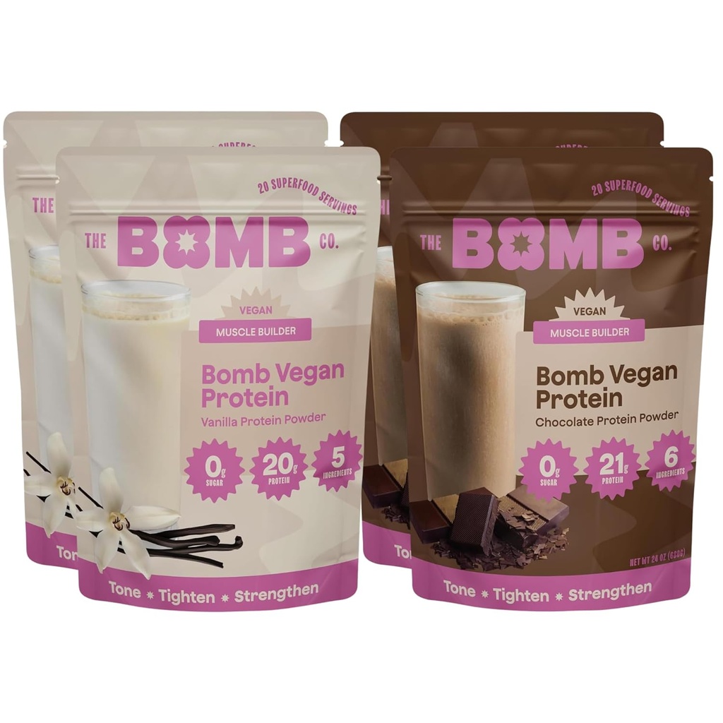 Bombas Blender La bomba Co. Bomba Proteína, Chocolate &amp; Vainilla Proteína Polvo con 21g Proteína, Aminoácidos, Cero Azúcar, Pea Protein, Cocoa, Chia Semillas, Vainilla &amp; Monk Fruit, 60 Srvgs