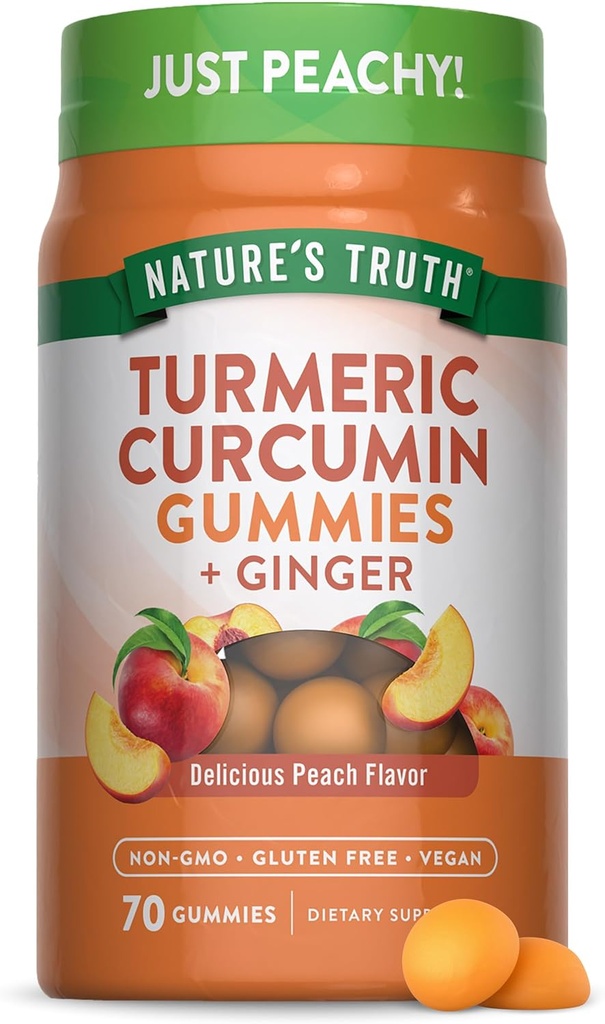 La verdad de la naturaleza Turmeric y Gummies de jengibre TENED 70 Conde TENIDO Peach Flavor TENGA Vegan, No Gluten Free Supplement