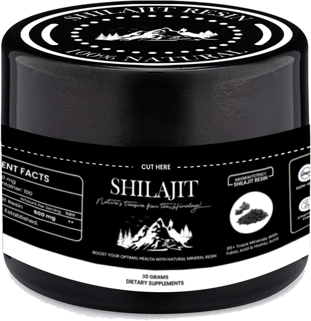 Shilajit Pure Himalaya Resin - 100% Puro Shilajit con ácido fúlvico &amp; 85+ Minerales de rastro - Apoya Energía, Inmunidad &amp; Salud de los hombres (30 gramos)