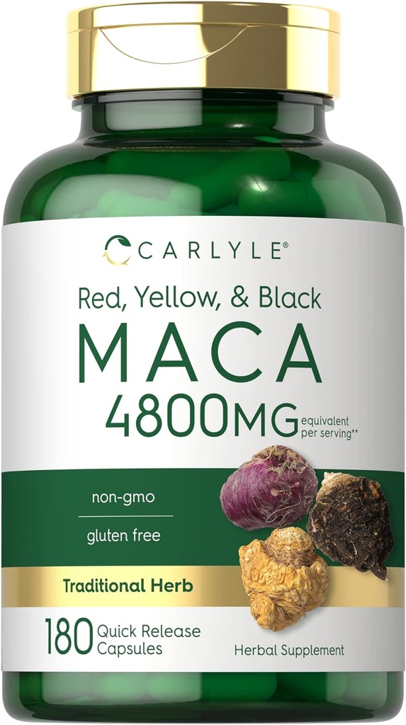 Carlyle Maca Root Capsules for Women ' Men Silencio 4800 mg Silencio 180 Conteo Silencio High Potency Extract ← Non-GMO &amp; Gluten Free Supplement