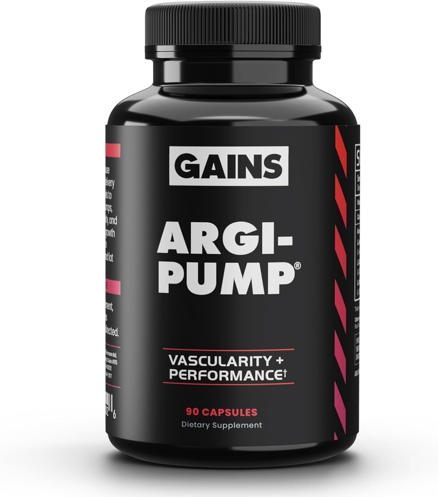 Gains in Bulk L Arginine Amino Acids Suplemento para Nitric Oxide Support, Suplementos para Hombres con L-Arginina, L Citrulline y L Ornithine, Muscle Pump, Energy and Heart Health Support, 90 Capsules