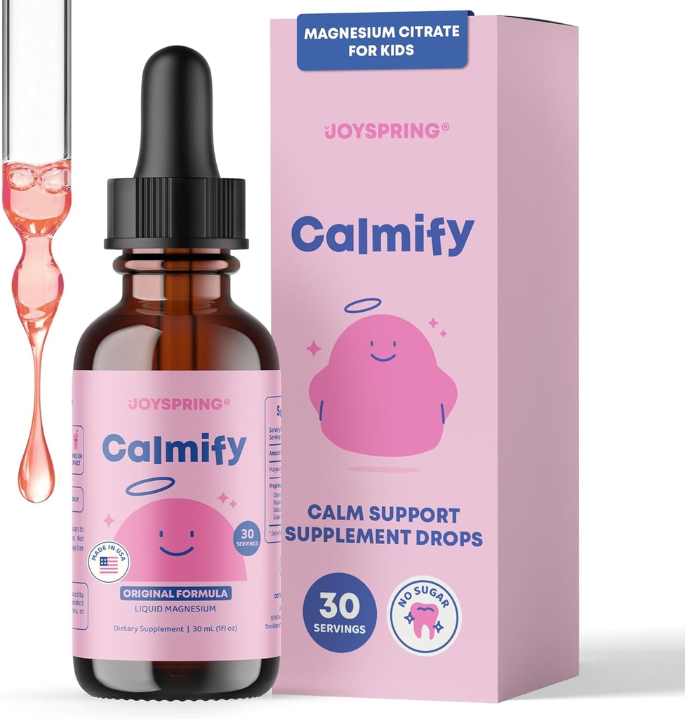 JoySpring Calmify Magnesium Citrate Liquid for Kids - Suplemento de calma sin azúcar y sin gluten con manzanilla - Soporte natural para niños y adolescentes (1 fl oz) 30 Servimientos