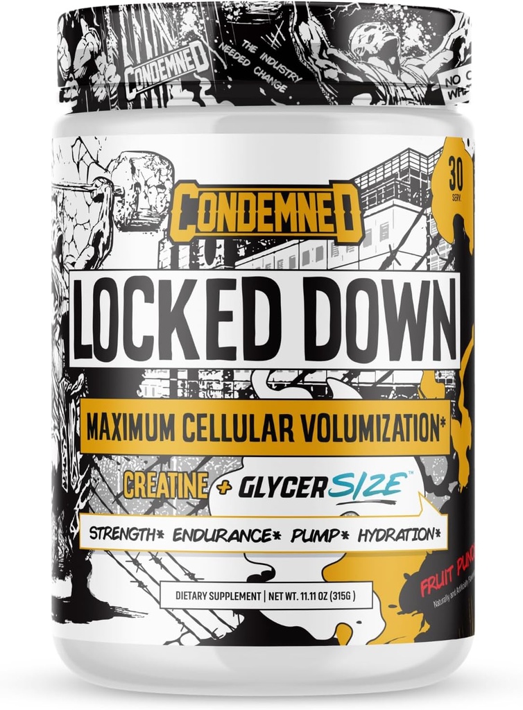 CONDEMNED Labz Locked Down ← Complejo de rendimiento de la creatina ¦ Cretine Monohydrate, Glycerol, Taurine ← Enhanced Hydration, Energy &amp; Stamina ← 30 Servings (Fruit Punch)