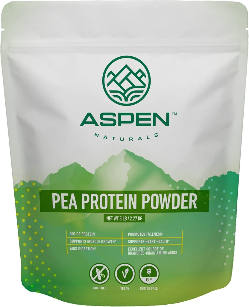 Aspen Naturals Pea Protein Powder 5 Lb – Crecimiento muscular, Digestión, Fullness & Heart Health Support ← Desarrollado, basado en plantas, libre de soja y gluten, no GMO, Vegan, Keto & Low Carb