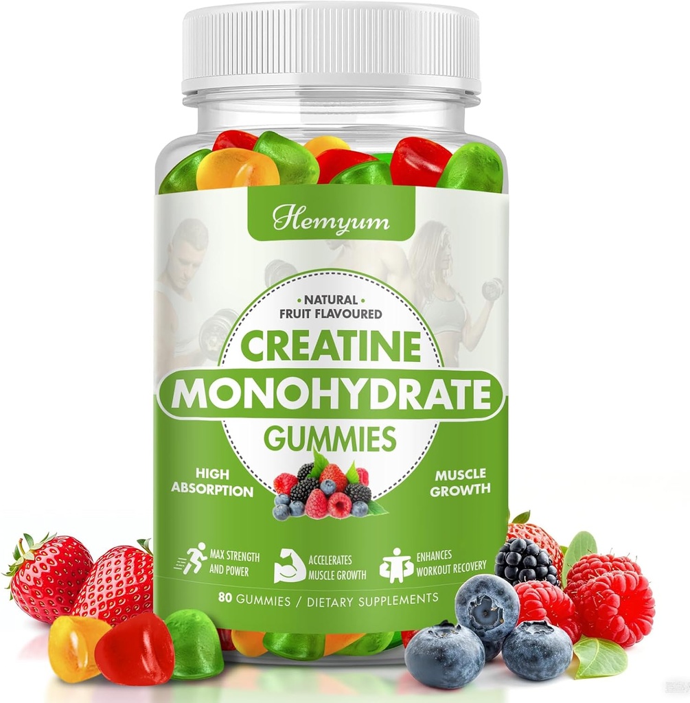 Cretina Monohydrate Gummies - 5g Creatina para Mujeres Hombres, Fortaleza del Musculo Mejorada, Foco Intensivo y Resistencia, Muscle Builder,L-Taurine + Vitamina B12,Vegan, Gluten-Free 80 Conde