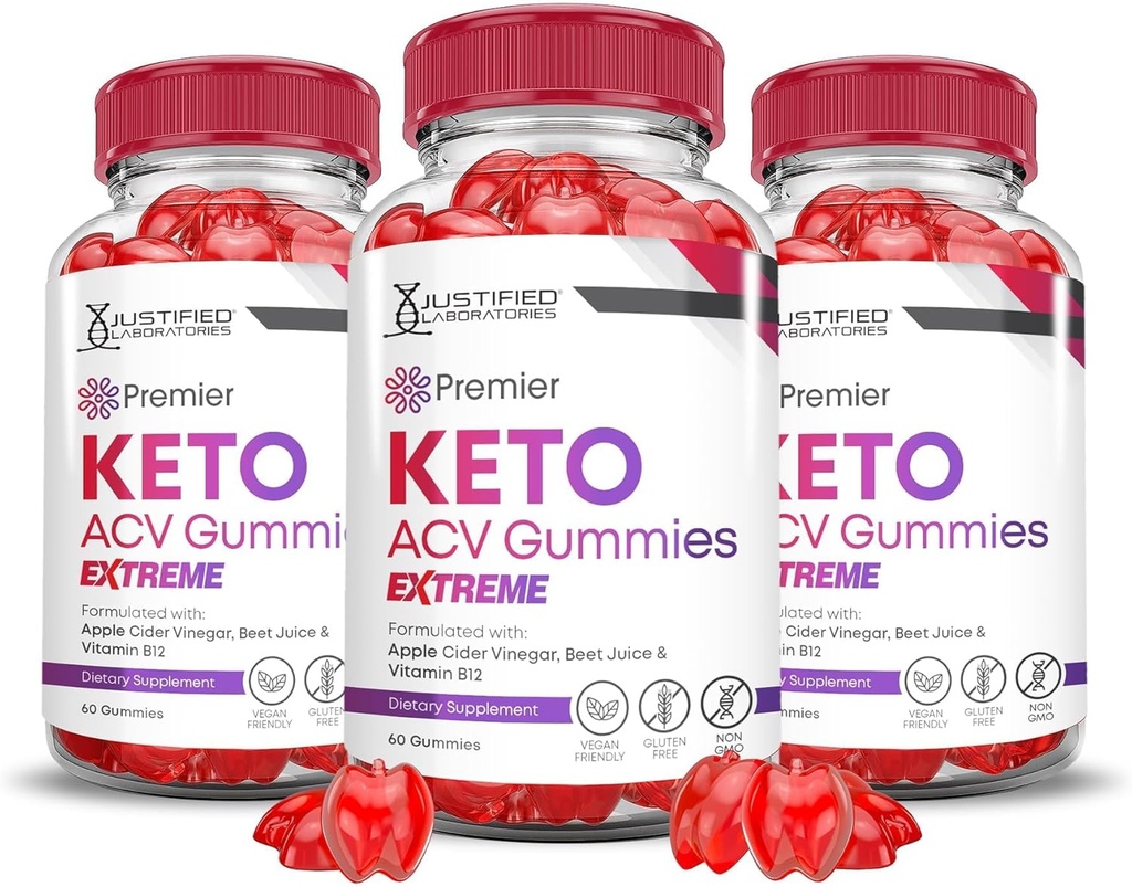 Laboratorios Justificados (3 Pack Premier Keto ACV Gummies Advanced Weight Pérdida Extreme 2000MG Premier Formulado con Pomegranate Beet Juice Powder B12 Vegan Non GMO 180 Gummys