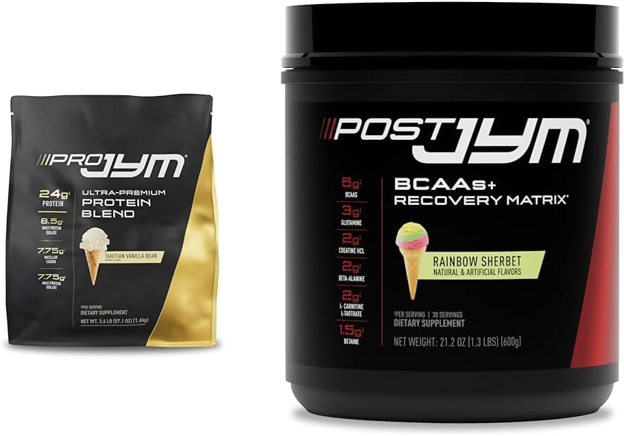 JYM Supplement Science PRO JYM 45 Servings - Tahitian Vanilla Bean " - Post-Workout with BCAA's, Glutamine, Creatine HCL, Beta-Alanine, and More Rainbow Sherbert Flavor, 30 Servings, 21.2 oz.