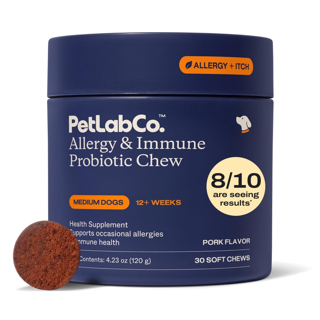 PetLab Co. Allergy &amp; Immune Daily Probiotics for Dogs. Soporta la producción de levaduras, alergias estacionales, Itchiness intermitente, Gut &amp; Digestive Health for Medium Size Dogs, Packaging May Vary