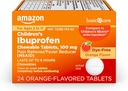   Basic Care Children's Ibuprofen Chewable Tablets, Pain Reliever and Fever Reducer, Orange Flavor, Ages 2-11, Lasts up to 8 Hours, 100 mg, 24 Count