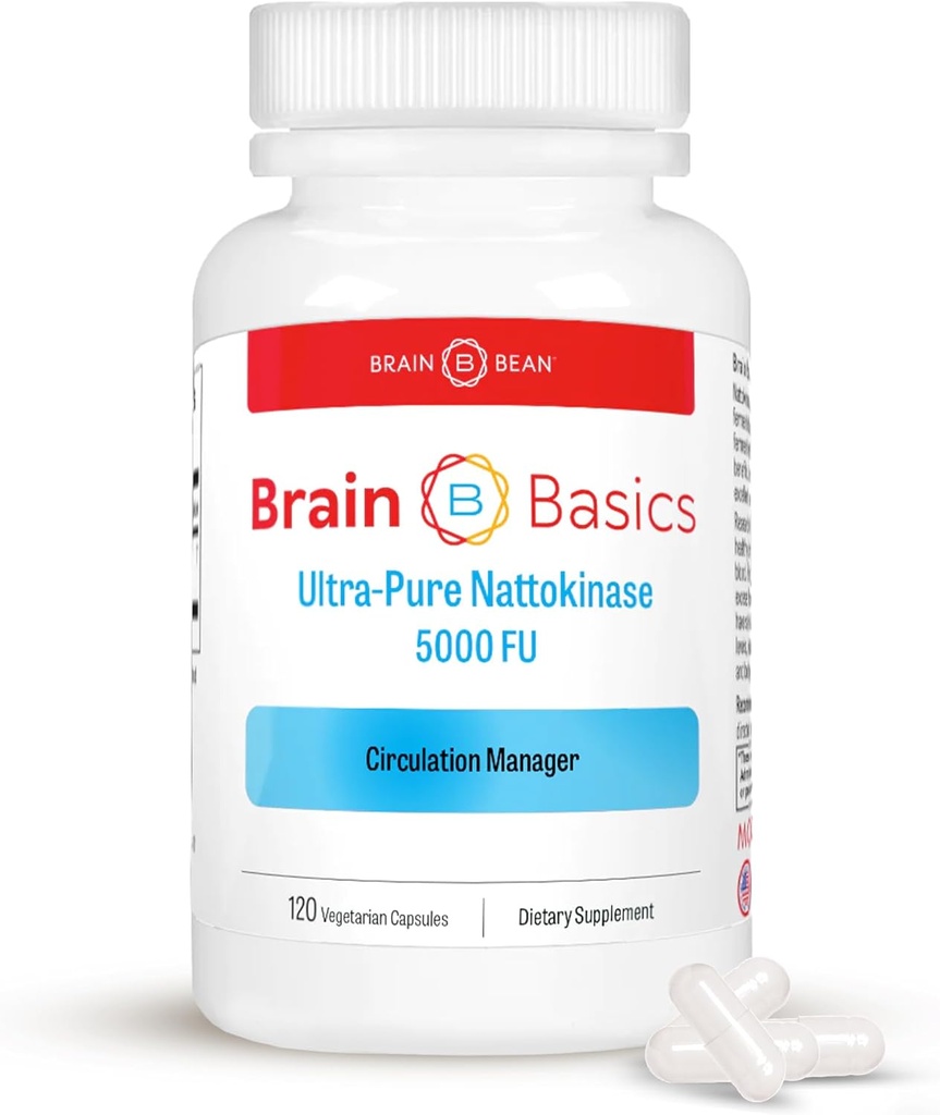 Cerebro básico Nattokinase 5000 FU – 120 cápsulas - circulación natural de sangre Soporte con potencia más alta disponible – No GMO, Vegan, Gluten Gratis