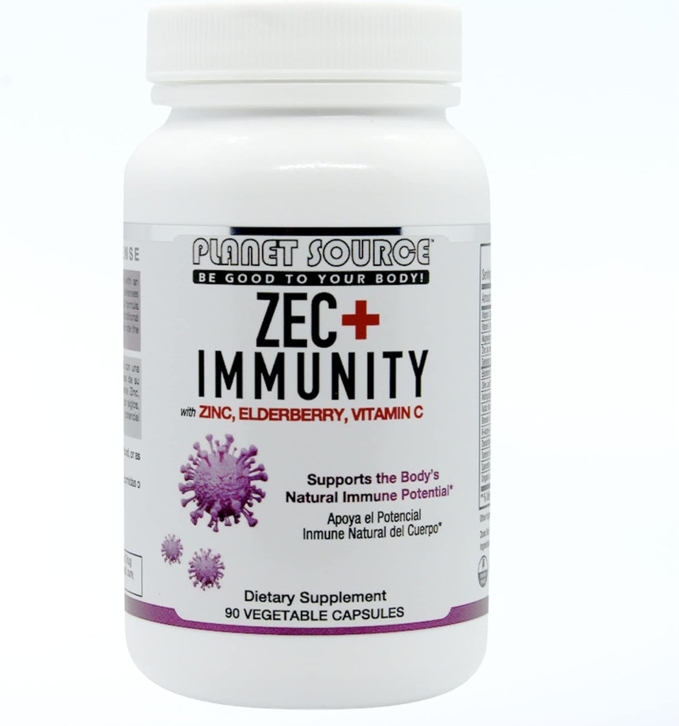 ZEC+ Inmunidad - Vitaminas de adultos con zinc, arandela y vitamina C - Suplemento de apoyo natural de arandelas para la vida sana - 90 Conta de cápsulas vegetales