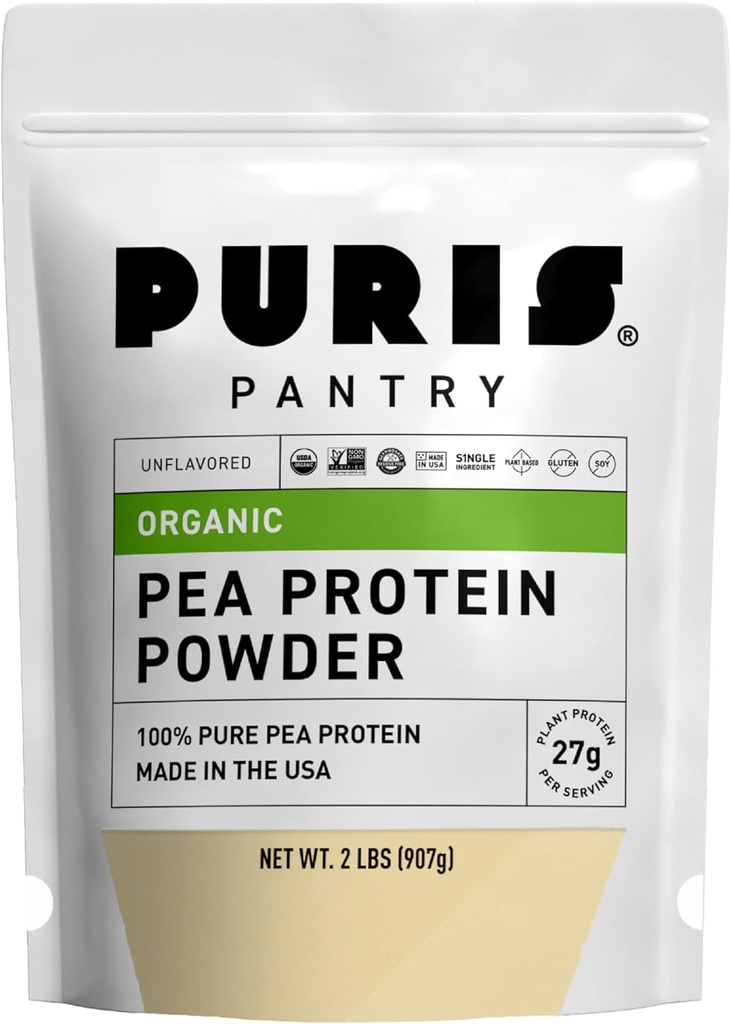 PURIS Orgánica Pea Protein Powder – USDA Orgánica Vegan Protein  27g Plant Protein Por Serving ANTE No Gluten-Free Soy-Free ANTE Clean Label ← Sabor Smooth Taste Ideal para Shakes, Smoothies, Baking ANTE 2 lb