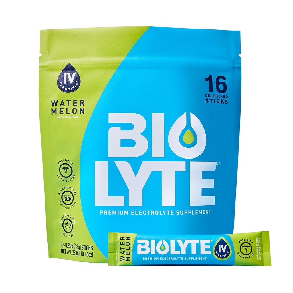 BIOLYTE IV Electrolyte Powder Packets, IV Liquid Drink Mix for Water, Doctor-Developed Hydration, Approved Dehydration Relief, Chemotherapy Must Haves for Women &amp; Men - Watermelon (16 Pack)