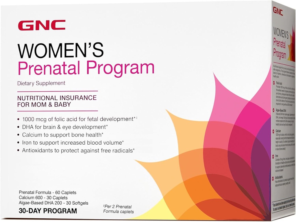 Programa prenatal de las mujeres GNC, Sistema de Suplementos Diarios, apoya el desarrollo saludable de su bebé con zinc " Hierro para las necesidades fetales, Esenciales prenatales y de embarazo dirigidos, 30 paquetes