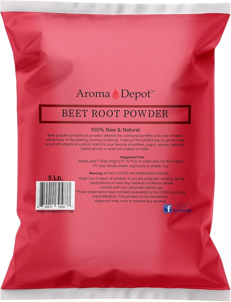 Powder de remolacha 5 lb. por Aroma Depot Raw " No GMO I Vegan " Gluten Free I Nitric Oxide Booster I Boost Stamina y Aumenta Energía Immune System Booster I 100% Natural