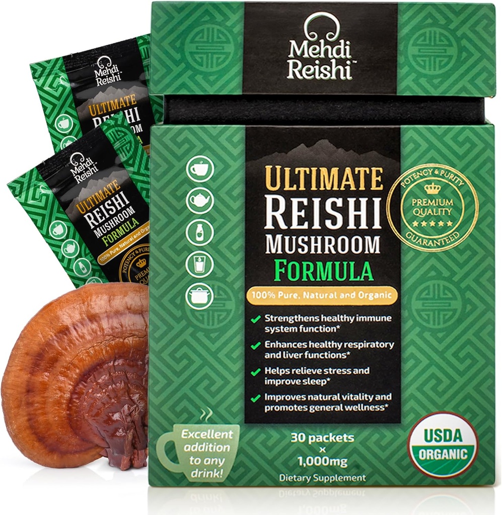 Ultimate Reishi Mushroom Fórmula – 30 Serviciones –100% Puro, Premium y Orgánico Reishi Extract and Spores Powder - Ganoderma Lucidum, Lingzhi - High Potency Powder (30 Grams)