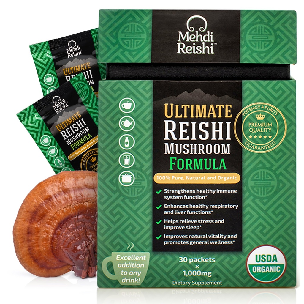 Ultimate Reishi Mushroom Fórmula – 30 Serviciones –100% Puro, Premium y Orgánico Reishi Extract and Spores Powder - Ganoderma Lucidum, Lingzhi - High Potency Powder (30 Grams)