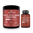 Wholesome Wellness Multi Collagen Protein Powder Hydrolyzed (Type I II III V X) + Super-Absorb Multi Collagen Pills (Type I II III V X) Bundle