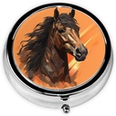 Fondo de Orange con caja de la cabeza del caballo caja de la pila de metal redondo caja de la pequeña píldora Cute 3 organizador de la píldora del apartamento portatil de la caja de la pillera Mini mantenedor para la medicina diaria suplemento vitamina
