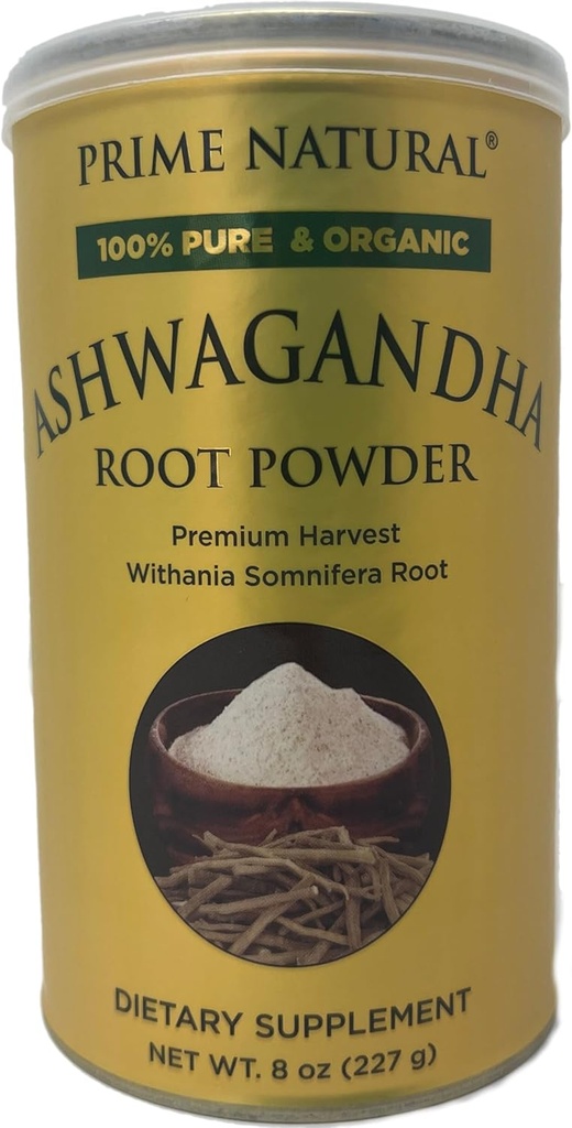 PRIME NATURAL Ashwagandha Root Powder 8oz ← Ayurvedic Adaptogen for Calm, Vitality, Boost Energy, Stamina  durable Pure, Raw, Vegan
