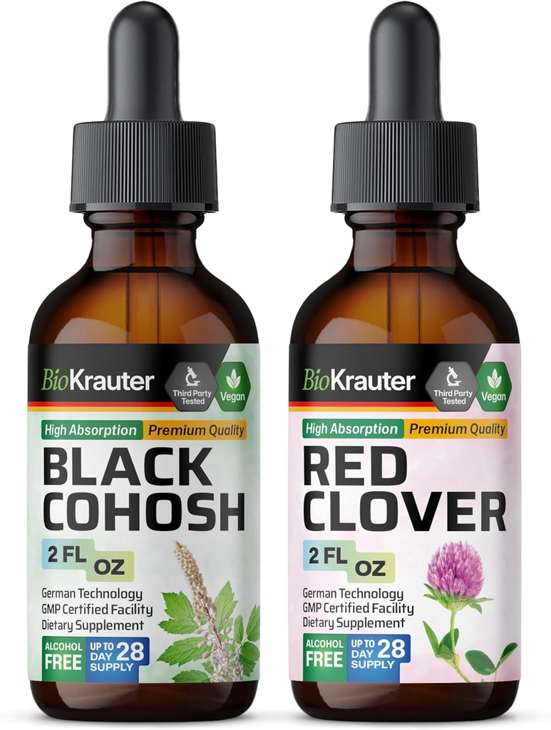 BIO KRAUTER Black Cohosh Tincture 2 Fl. Oz. & Red Clover Tincture 2 Fl. Oz.