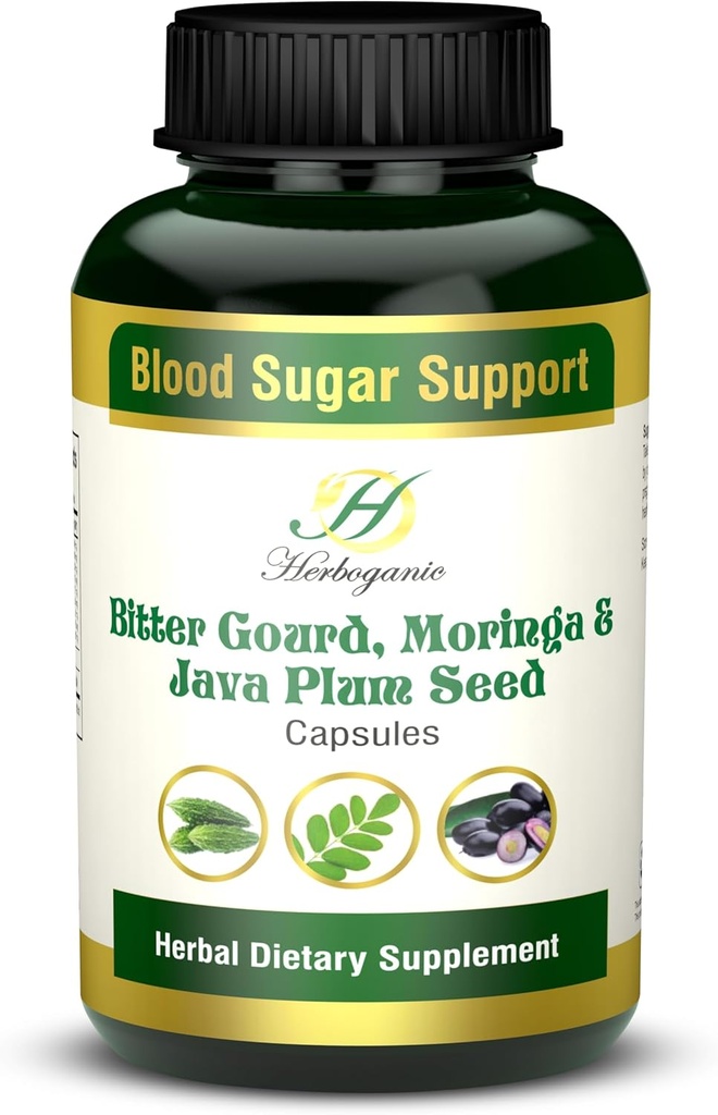 HERBOGANIC Bitter Gourd Moringa y Java Plum Seed Capsules  500mg SilencioToda la detoxificación natural ← 60 cápsulas
