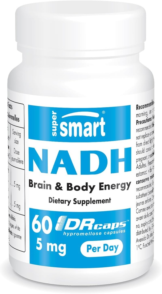 Supersmart - NADH 5mg per Day (Reduced Nicotinamide Adenine Dinucleotide) - NADH Supplement - Energy Pills ¦ Non-GMO & Gluten Free - 60 Delayed Release Capsules
