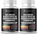 Sea Moss Black Seed Oil Ashwagandha Turmeric Bladderwrack Burdock - con Manuka, Honey Dandelion, ACV Black Pepper Gluten Free- 120 Count