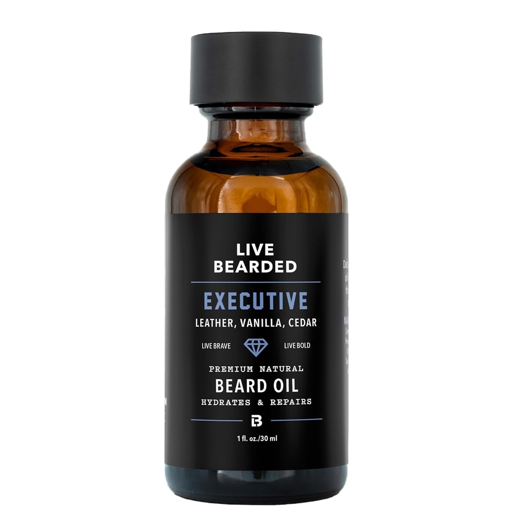 Aceite de barba en vivo, 1 fl oz - Premium All-Natural Jojoba - Hecho en los EE.UU. - Cuidado del cabello y la piel para hombres con patches secos y ahumados  durable Scent ejecutivo - Cedar, Vanilla