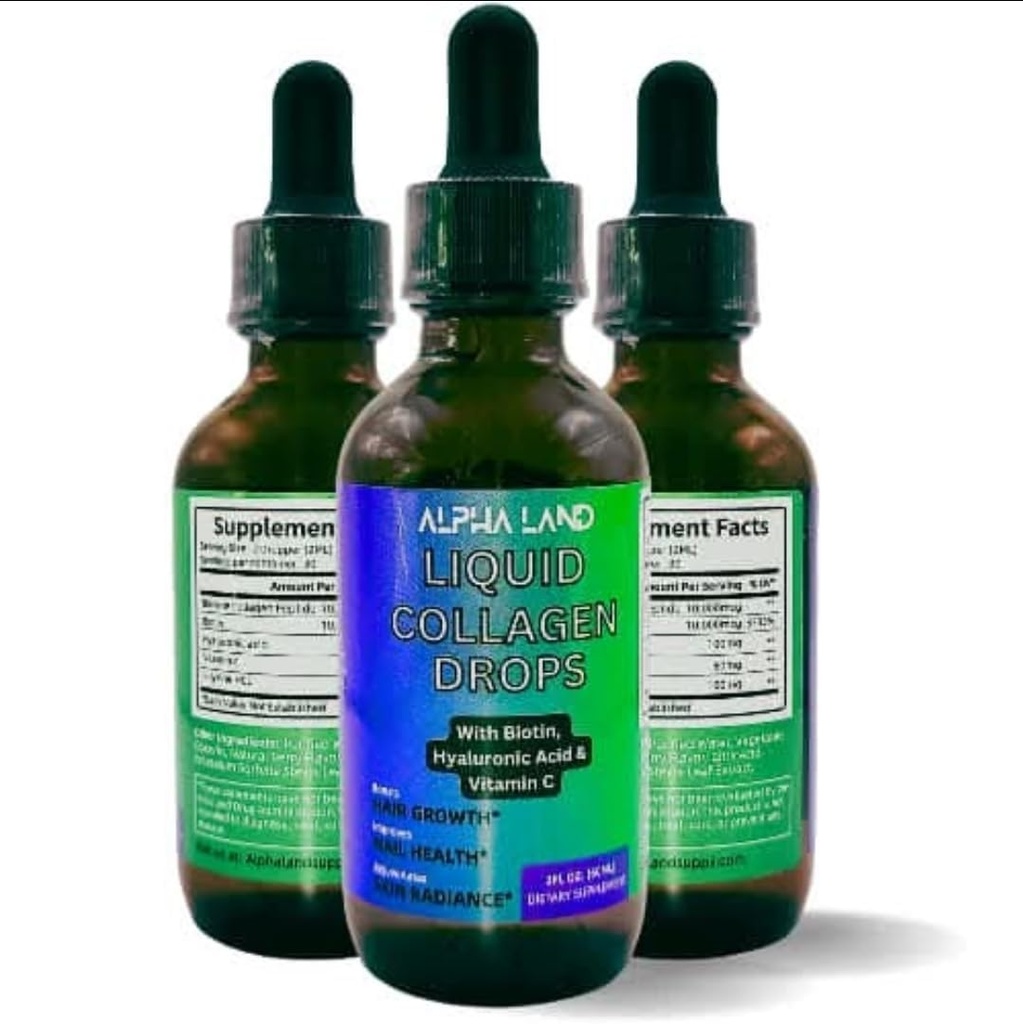 Líquido colágeno gotas con ácido hialurónico, biotina y vitamina C – Suplemento anti-envejecimiento para la hidratación de la piel, el crecimiento del cabello y la fuerza de la uñas – 2 fl oz belleza suero