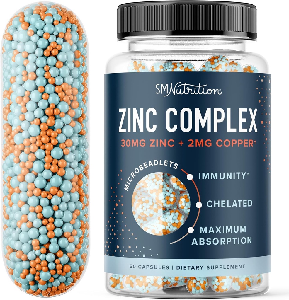 Suplemento de Zinc Microlets para Immune &amp; Acne Apoyo ← Altamente Absorbable Zinc Bisglycinate " Orotate with 2mg Chelated Copper + Vitamin B6  durable Vegan, Gluten-Free ← 60 cápsulas (2 Month Supply)