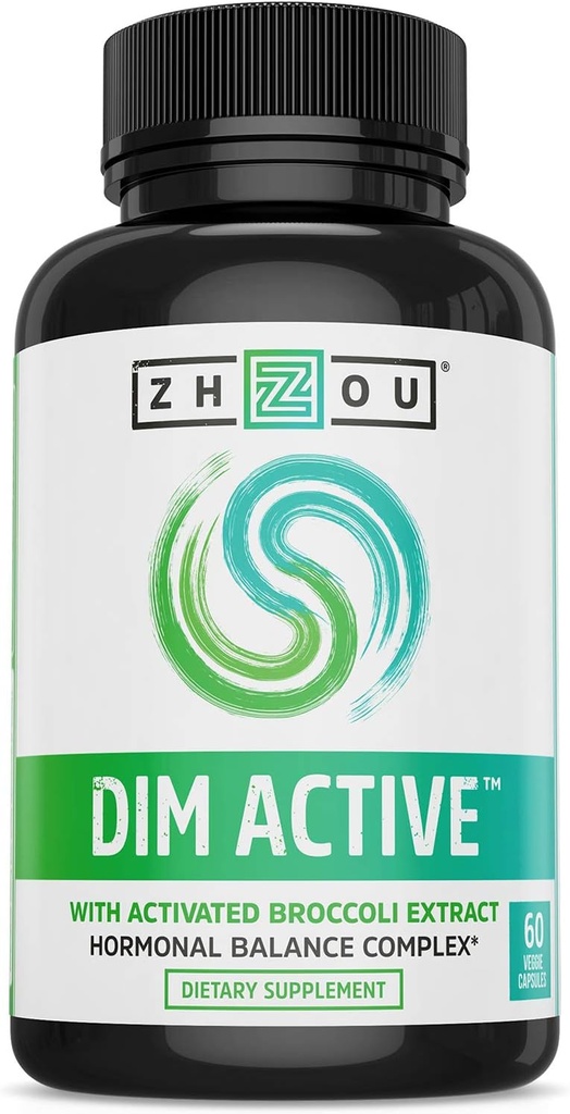 Zhou DIM Active - DIM Supplement, Hormone Balance for Women &amp; Men, Hormonal Support with 250mg Diindolylmethane - 60 Vegan Capsules