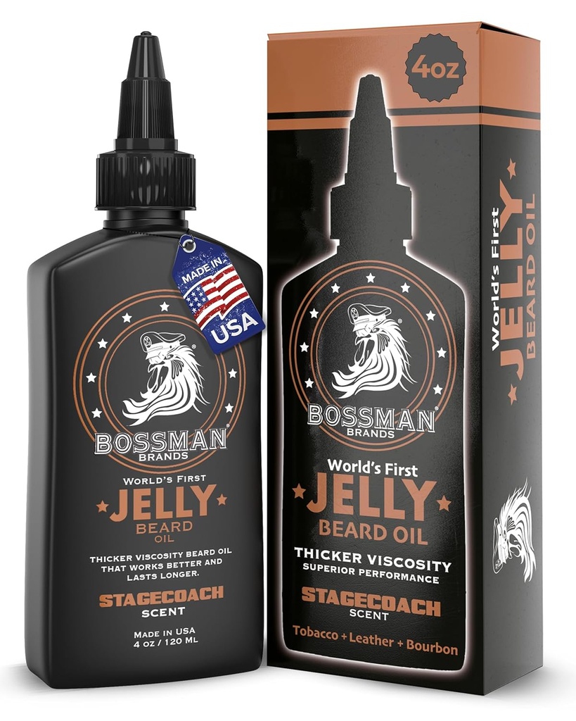 Bossman Jelly Beard Oil for Men (4 oz, Stagecoach Scent) – Softens, Moisturiza " Condiciones con ingredientes naturales