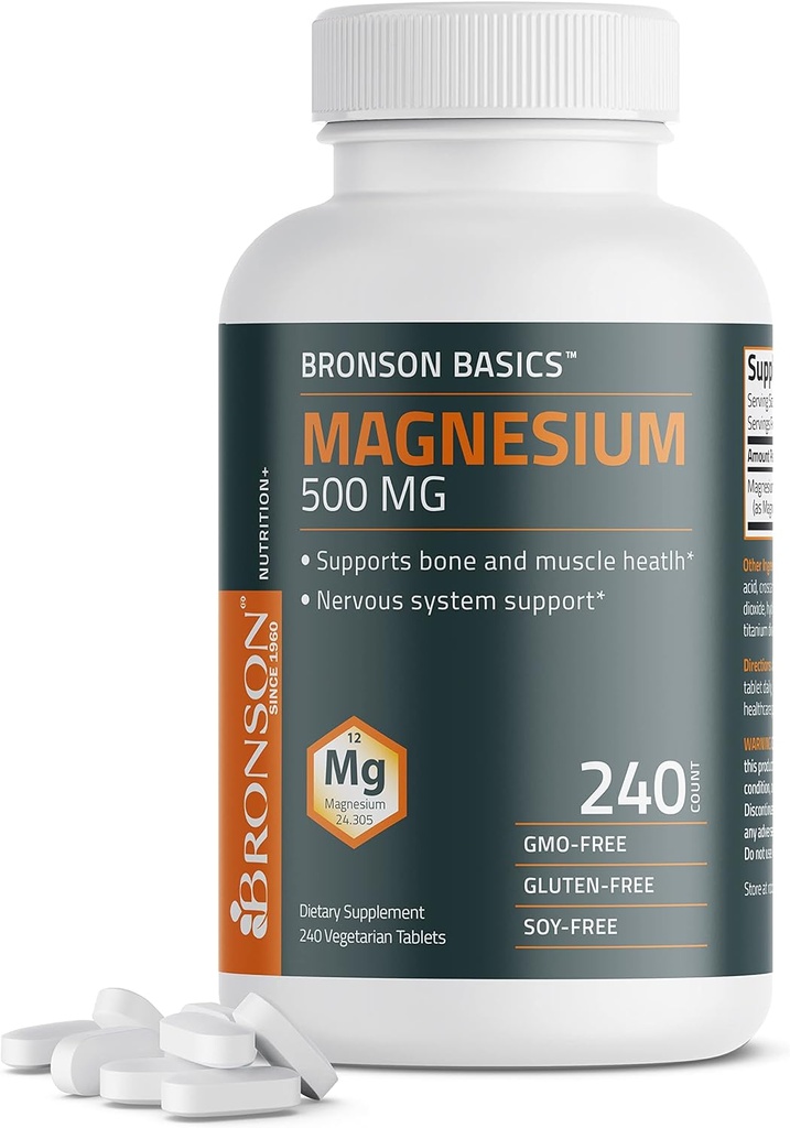 Bronson Magnesium 500 MG soporta Bone &amp; Muscle Health & Nervous System Support - Non-GMO, 240 Tablets vegetarianos