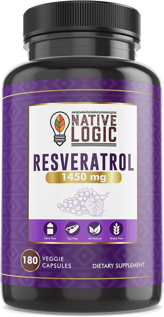 Trans-Resveratrol with Antioxidants 180 Capsules with Acai Berry, Grape Seed, and Green Tea Leaf Extract, 1450mg.