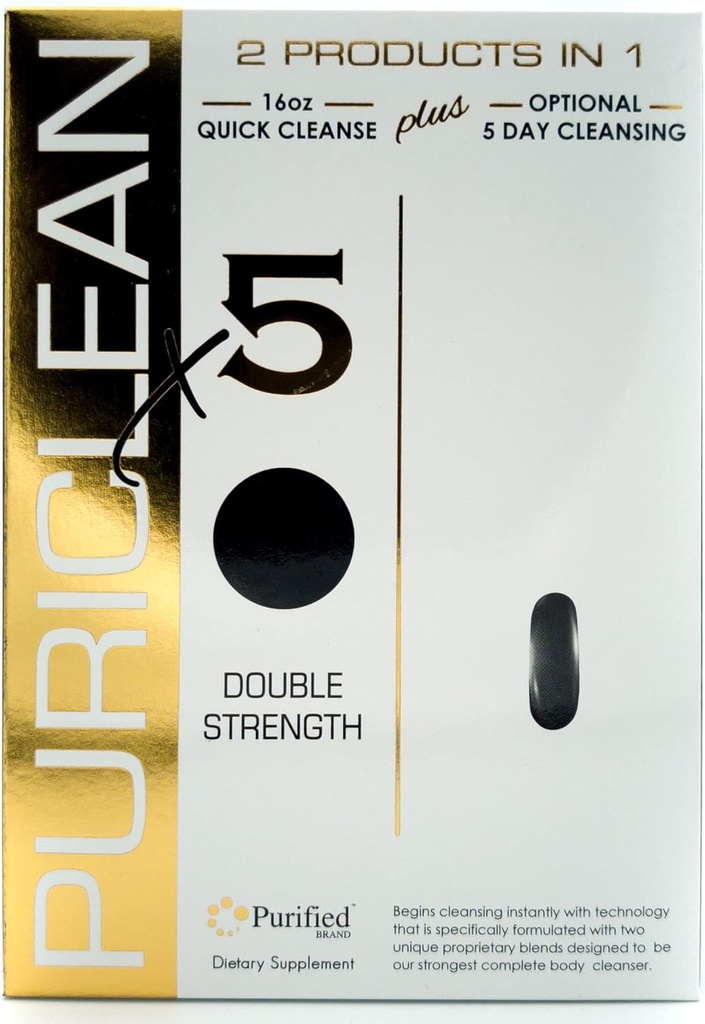 Puriclean X5 Limpiador completo del cuerpo 2 en 1 Detox - Soporte de limpieza de doble fuerza - Desintoxicación de 5 días para eliminar toxinas- 20 cápsulas + 1 Fast Softgel (2 Pack)