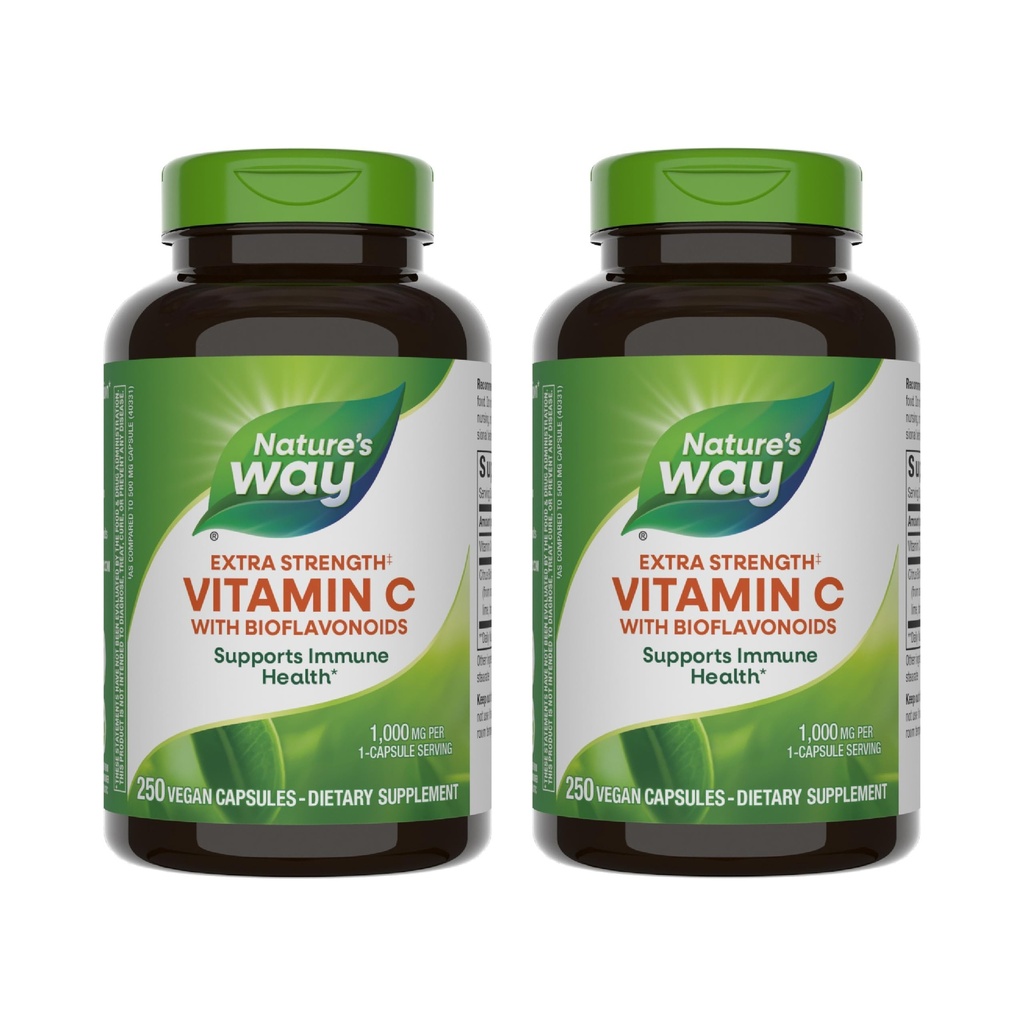 Nature's Way Extra Strength(1) Vitamin C with Bioflavonoids, Supports Immune Health*, Promotes Collagen Production for Healthy Skin*, 1,000 mg per Capsule, 250 Vegan Capsules (Packaging May Vary)